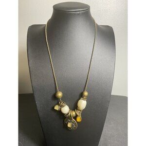 Vintage Boho Necklace With Large Beads & Charms Gold Tone Adjustable Chain